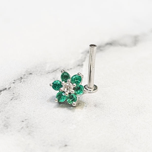Piercing Flor esmeraldas con diamante
