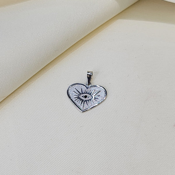 Dije corazón ojo turco Oro blanco