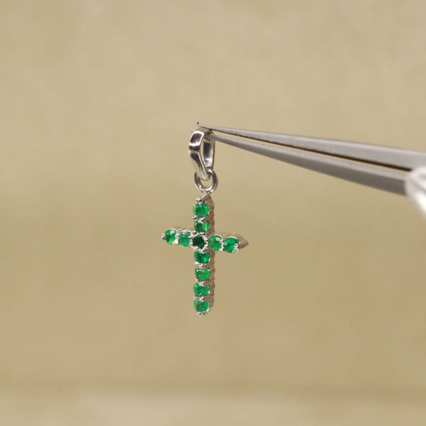 Dije cruz esmeralda | Oro blanco 18k